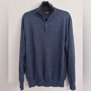 Alpandina Baby Alpaca Wool Men’s 1/4 Zip Pullover Sweater Blue Sz Large measured